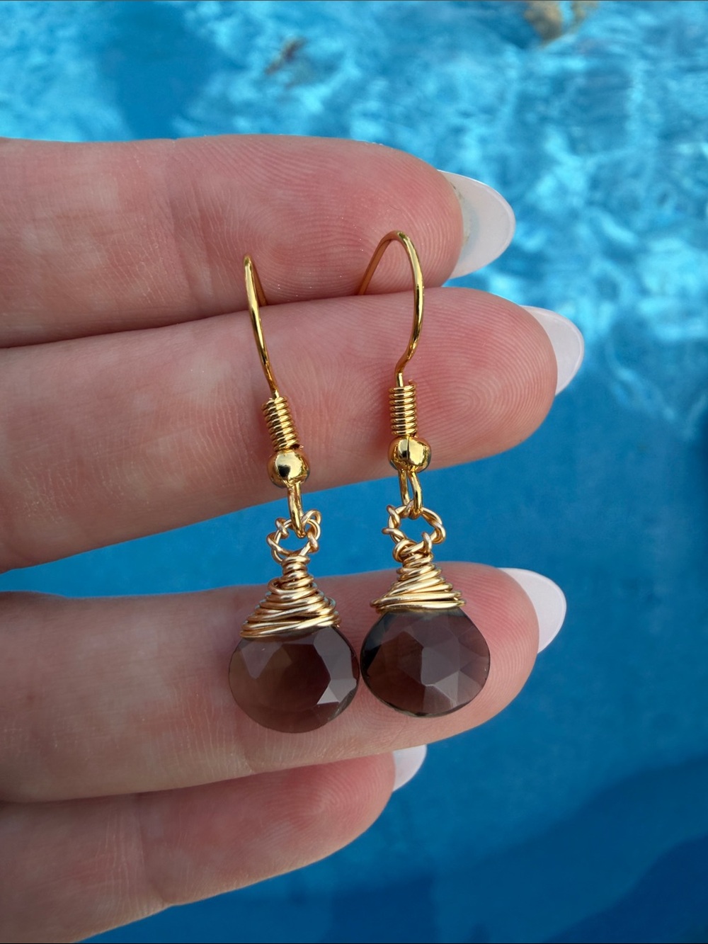 Gold Smokey Quartz Teardrop Earrings - Picture 5 of 5